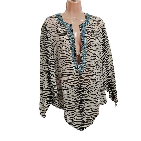 Escada Animal Print 100% Silk Top Blouse Women Size 42 Sheer Shiny Embellished - Picture 1 of 14